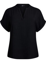 Løs bluse med korte ermer, Black