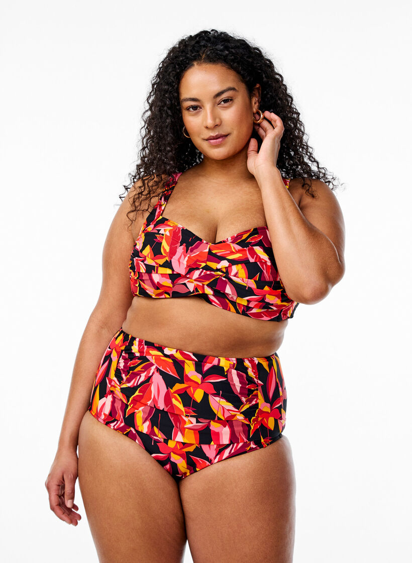Bikinitruser med høy midje og trykk, Small Leaf Expl. AOP, Model