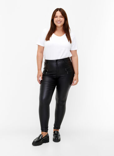 Coated Amy jeans med glidelåsdetaljer	, Black, Model image number 0