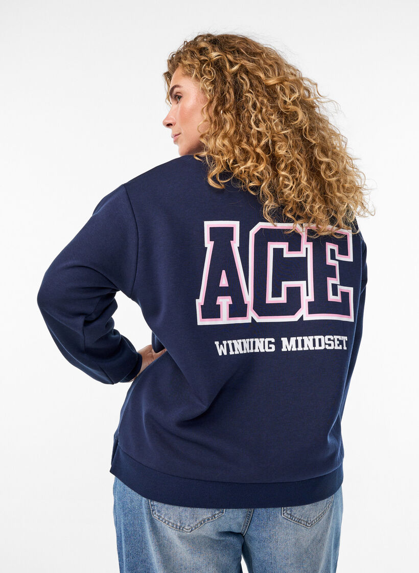 Genser med statement-trykk på ermene og ryggen, Navy Blazer, Model
