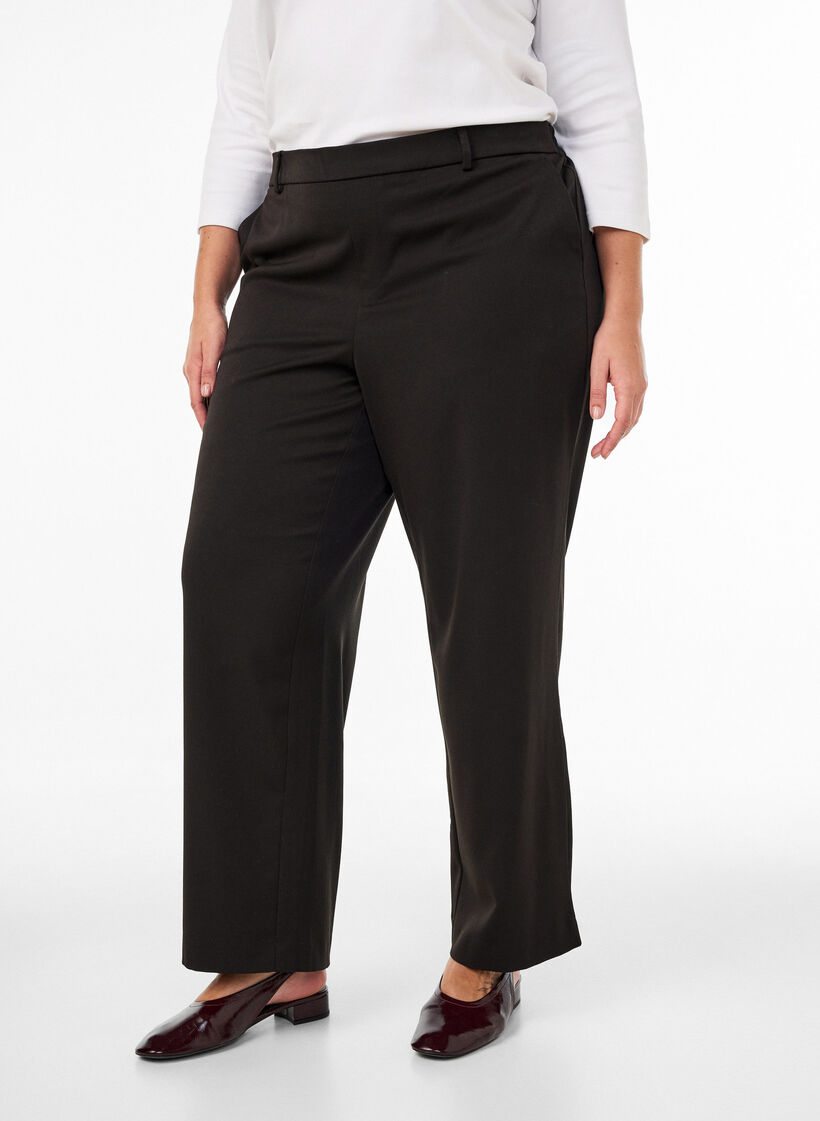 Dressbukse med h&oslash;y midje og straight fit, Svart, Model image number 2
