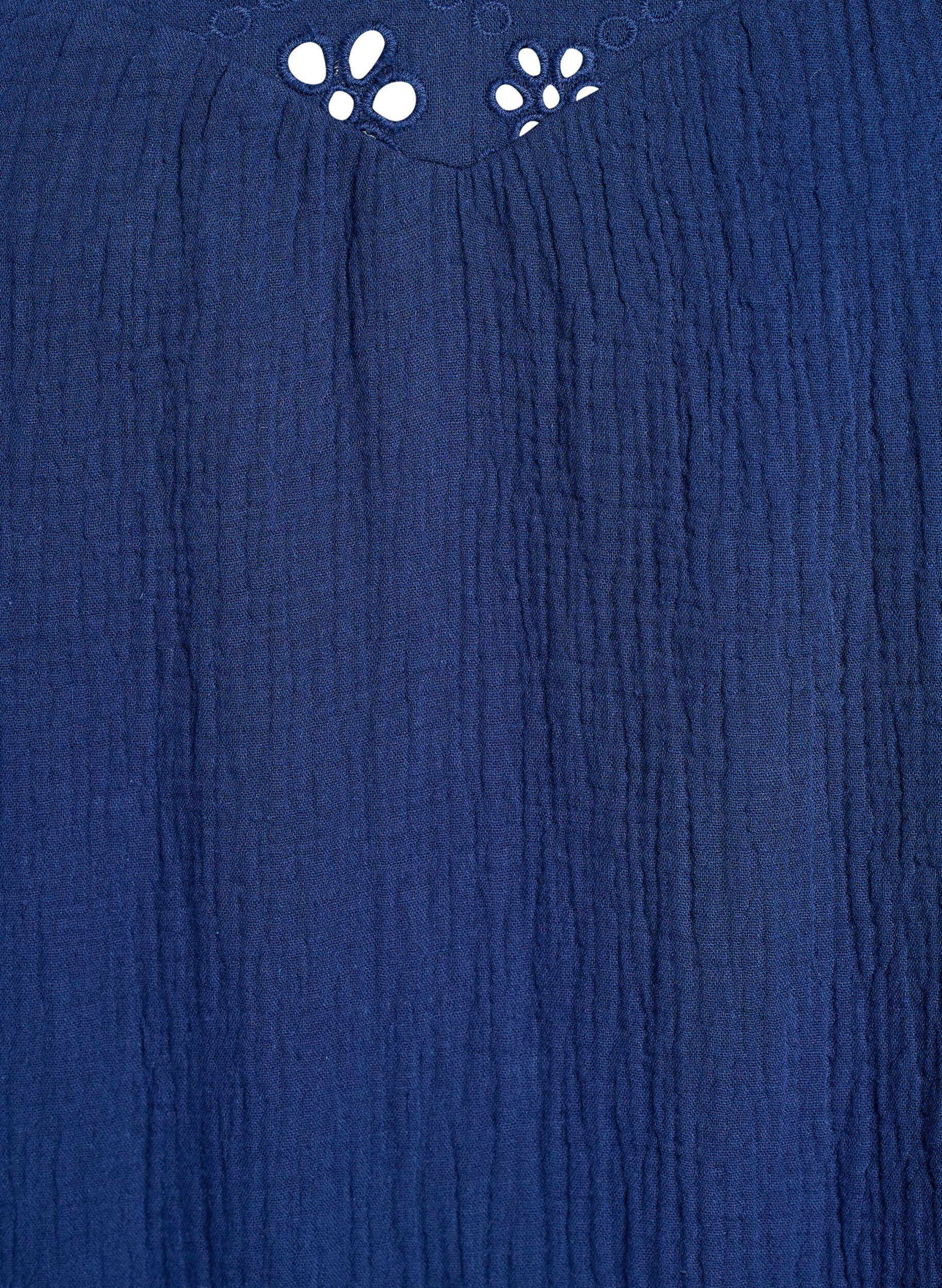 ZizziBluse i bomullsmusselin med broderie anglaise og 1/2 ermer, Bl&aring;, Packshot image number 2