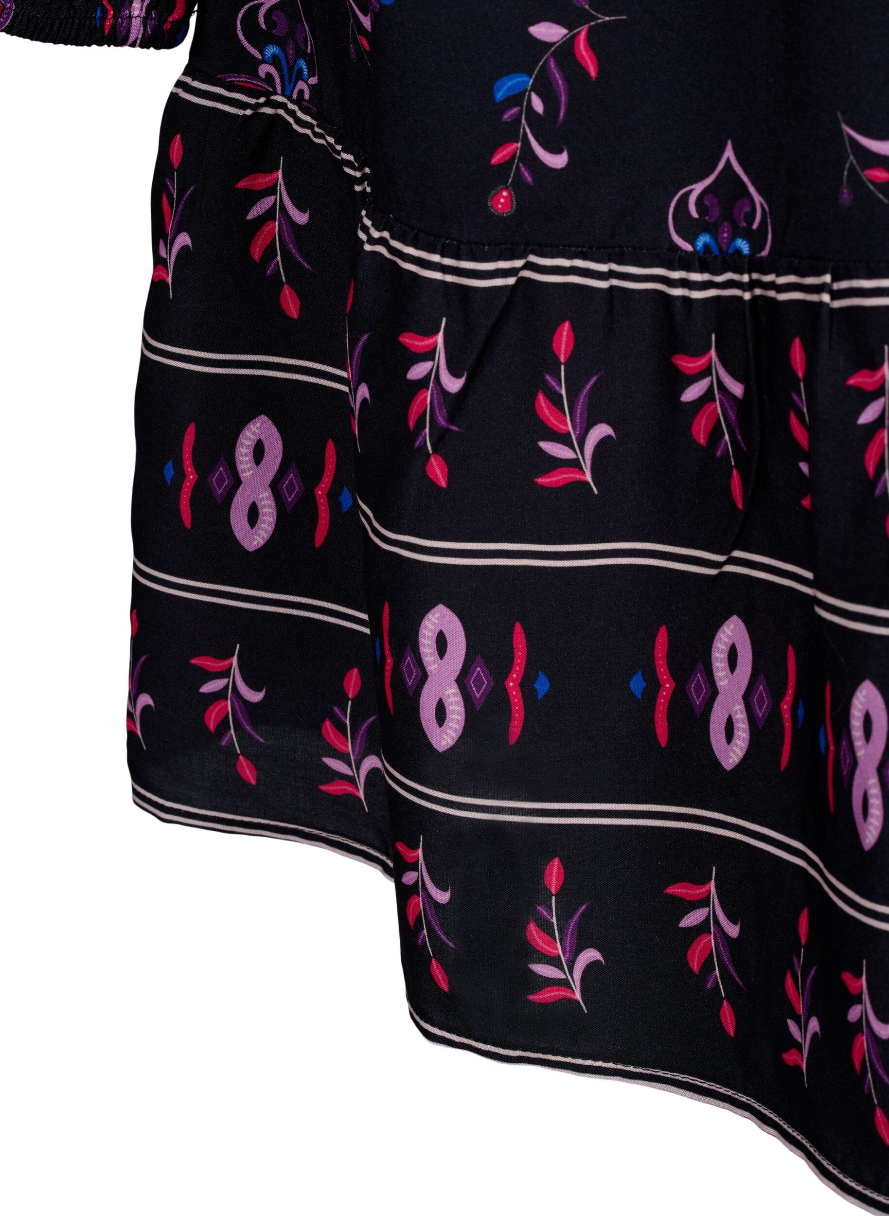 ZizziViskosekjole med lange ermer og trykk, Black Pink AOP, Packshot image number 4