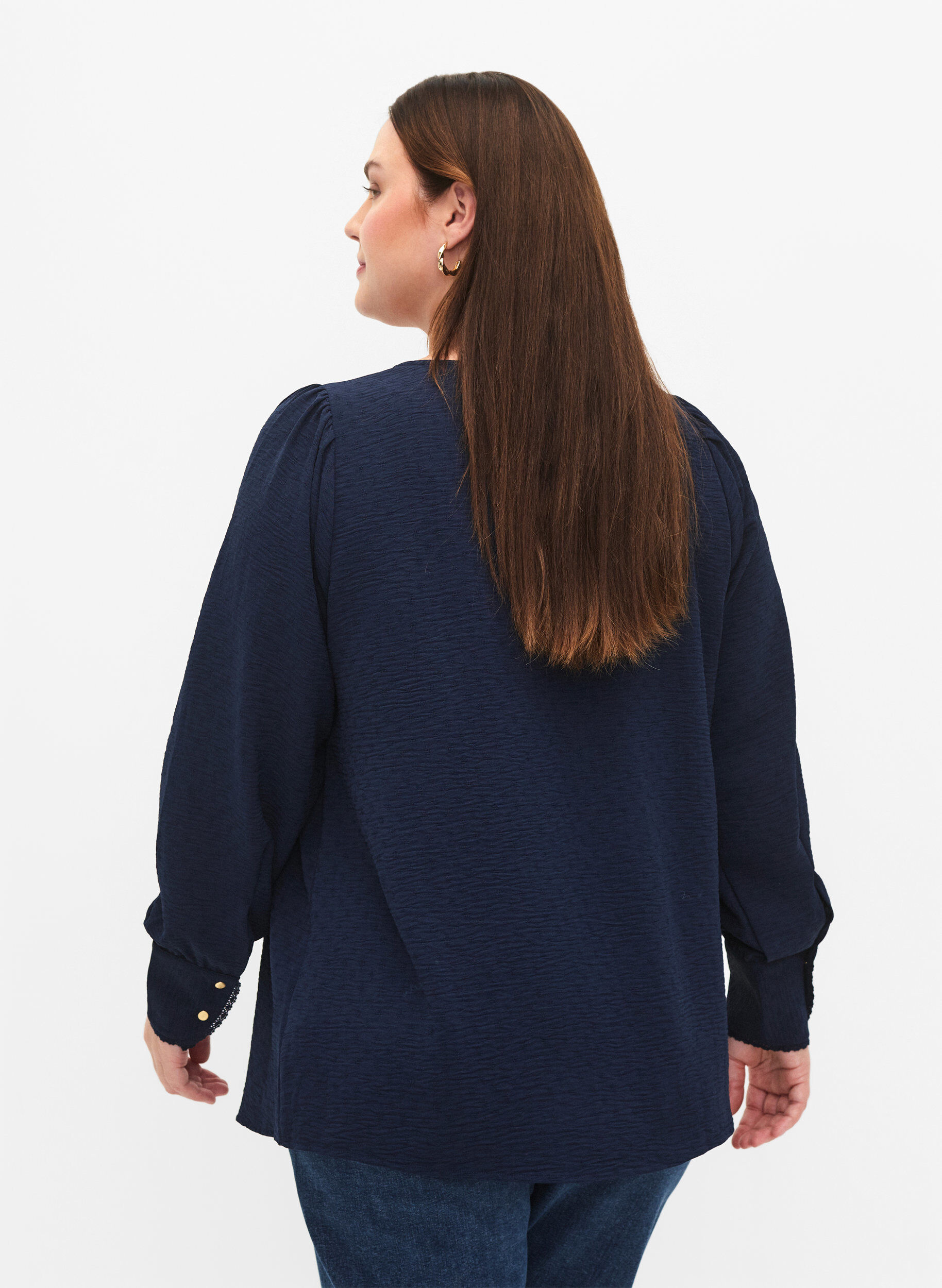 Zizzi Langermet bluse med tekstur, Navy Blazer, Model image number 1