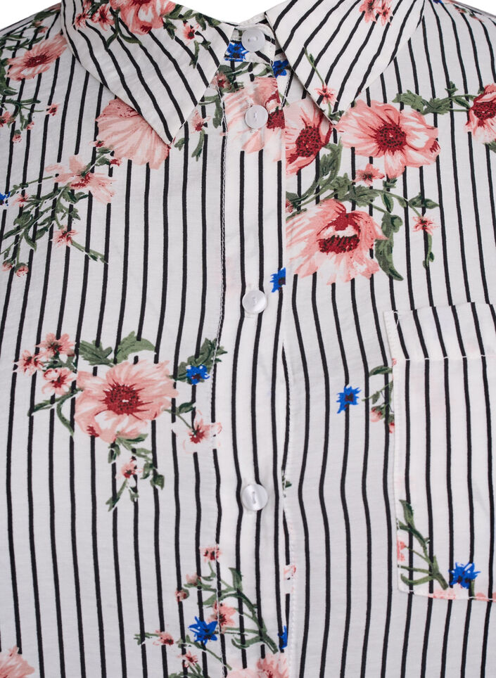 Skjorte med blomstertrykk og smale striper, Black Striped AOP, Packshot