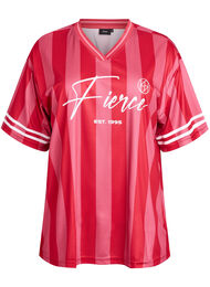 Sporty t-skjorte med striper og tekstmotiv, Tawny Port Stripe