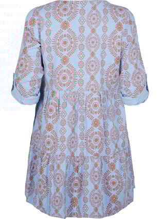 Zizzi Kort kjole i mønstret bomullsmusselin, Blå, Packshot image number 1