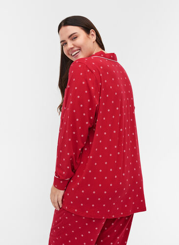 Pysjamasskjorte i bomull med mønster, Tango Red AOP, Model image number 1