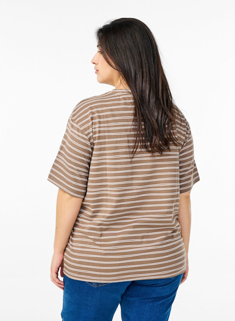 Stripete T-skjorte, Brun, Model image number 2