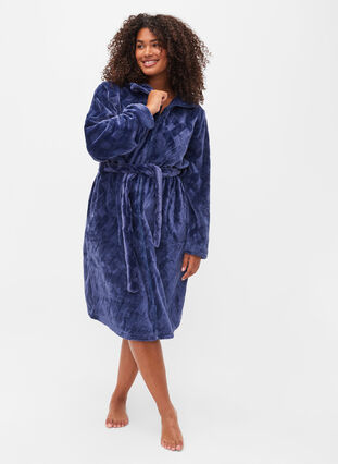 Morgenkåpe med glidelås og lommer, Peacoat, Model image number 2