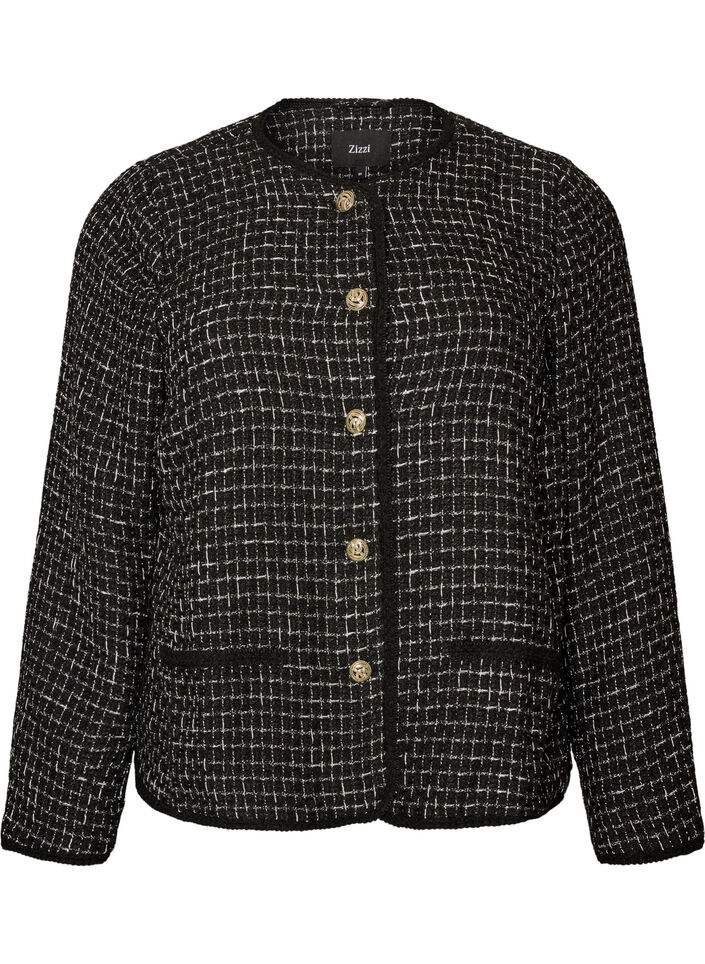 Jakke i boucl&eacute; med gullfargede knapper, Svart, Packshot image number 0