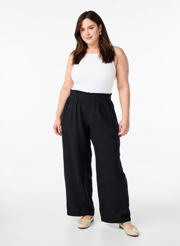 Zizzi Løse bukser i lin og viskose, Black Solid, Model image number 0