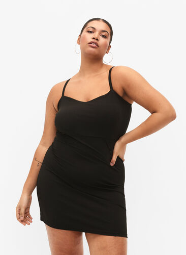 Kjole med stropper og ribb, Black, Model image number 2