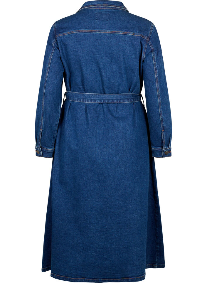 Midiskjortekjole i denim med belte, Dark Blue Denim, Packshot image number 1