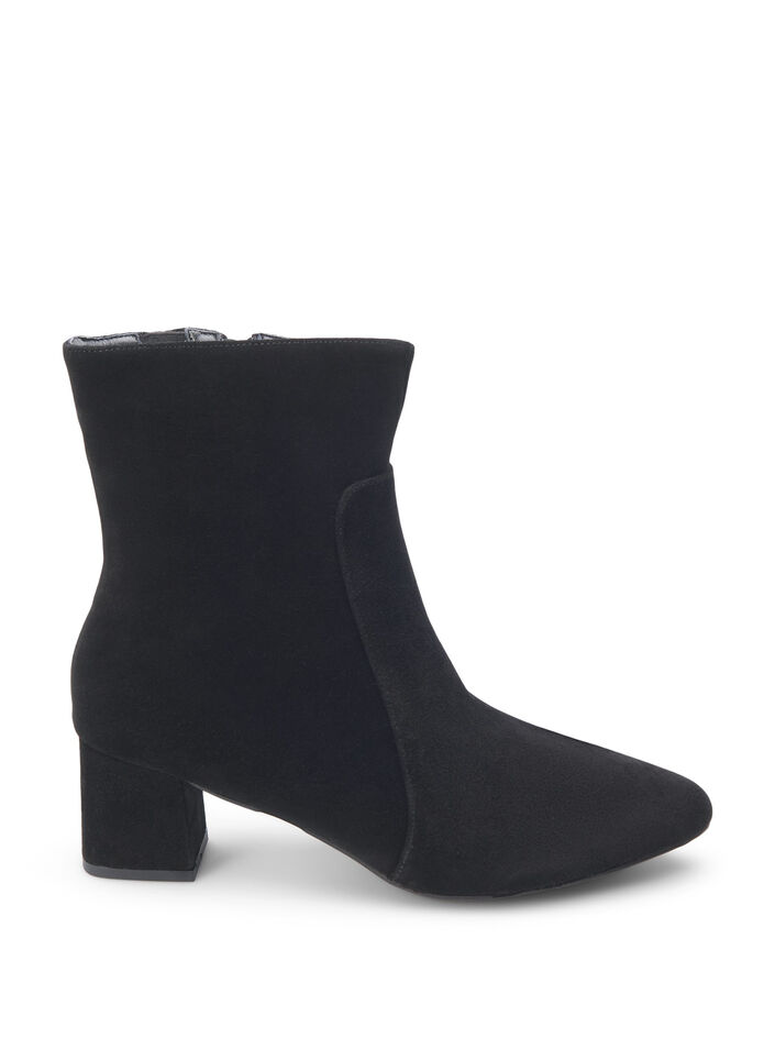 Wide fit - Semsket ankelstøvler med hæl, Black, Packshot image number 0