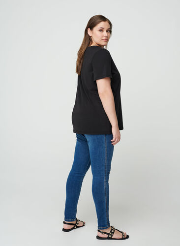 Kortermet t-skjorte med print, Black , Model image number 1