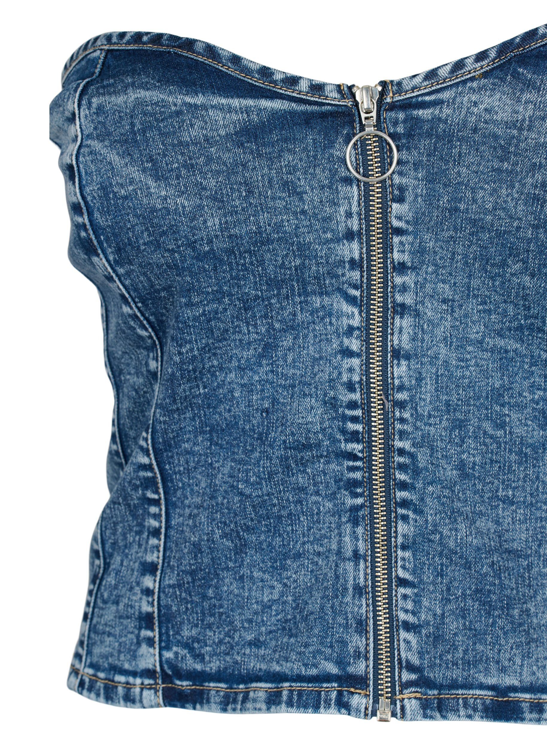 Zizzi Kortsett av denim med glidel&aring;s, Blue denim, Packshot image number 2