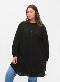 Lang viskose skjorte med stripet mønster, Black, Model