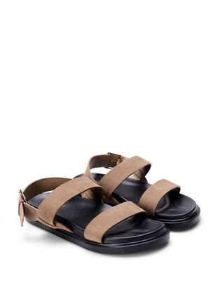 Zizzi Wide fit sandal i semsket skinn, Brown, Packshot image number 1