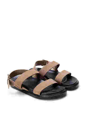 Wide fit sandal i semsket skinn, Brown, Packshot image number 1