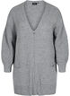 Lang strikket cardigan med glidelås og lommer, Medium Grey Melange, Packshot image number 0