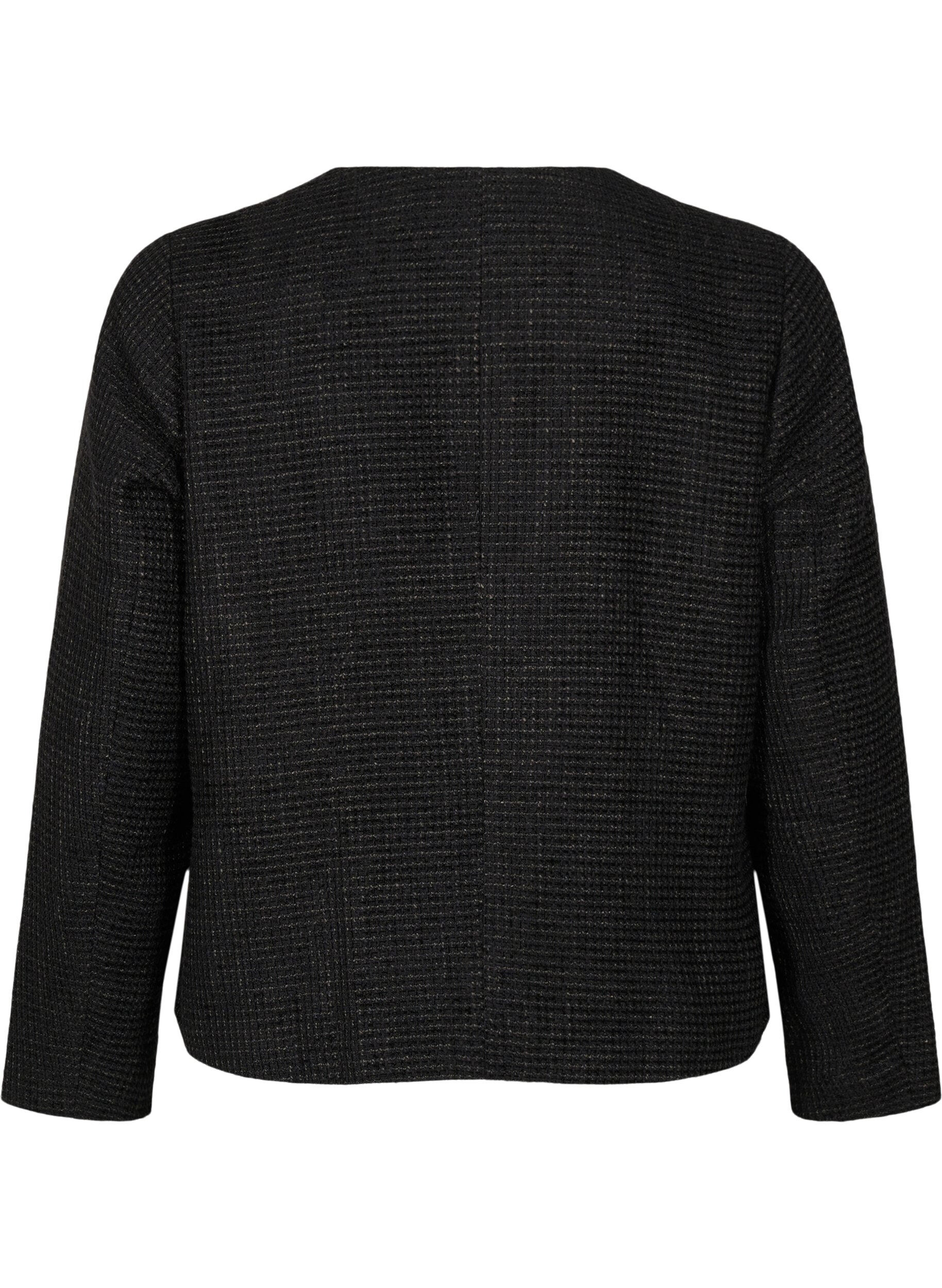 Zizzi Boucle-jakke med lommer og dekorative knapper, Black, Packshot image number 1