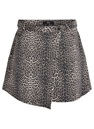 Zizzi Kort denimskjørt med dyretrykk og en A-line fasong, Leopard, Packshot image number 0