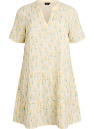 Kort A-linjekjole i bomullsmuslin, Gul