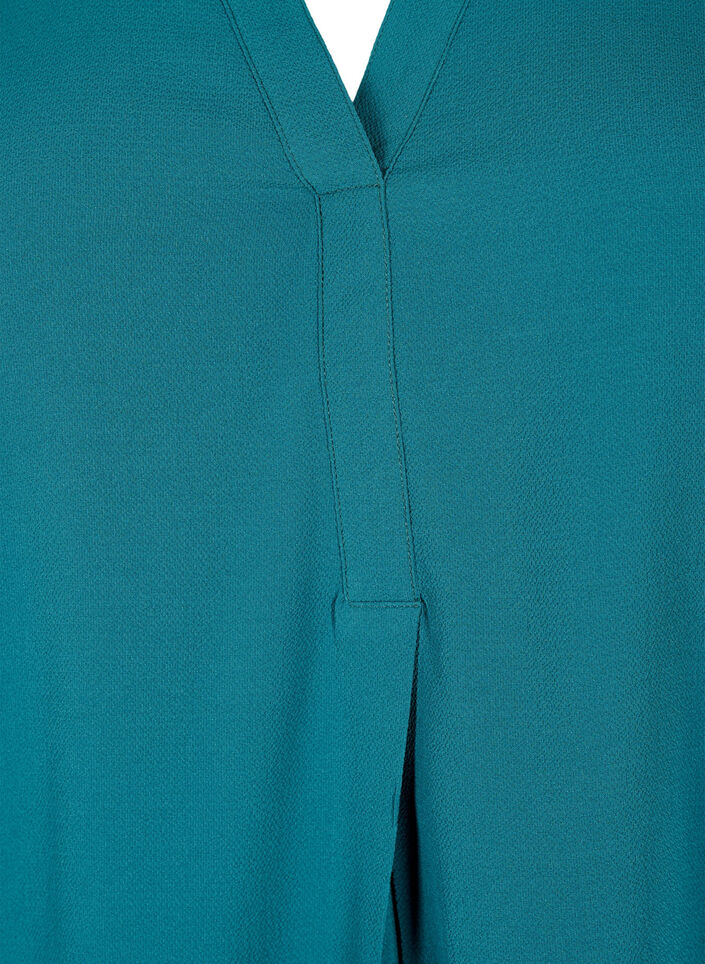 Ensfarget bluse med V-hals, Deep Teal, Packshot image number 2