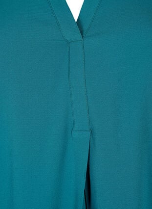 Ensfarget bluse med V-hals, Deep Teal, Packshot image number 2