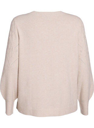 Zizzi Strikket topp med hullmønster og ballongermer, Beige, Packshot image number 1
