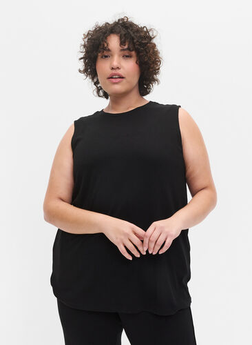 Ermeløs pysjamastopp i viskose, Black, Model image number 0