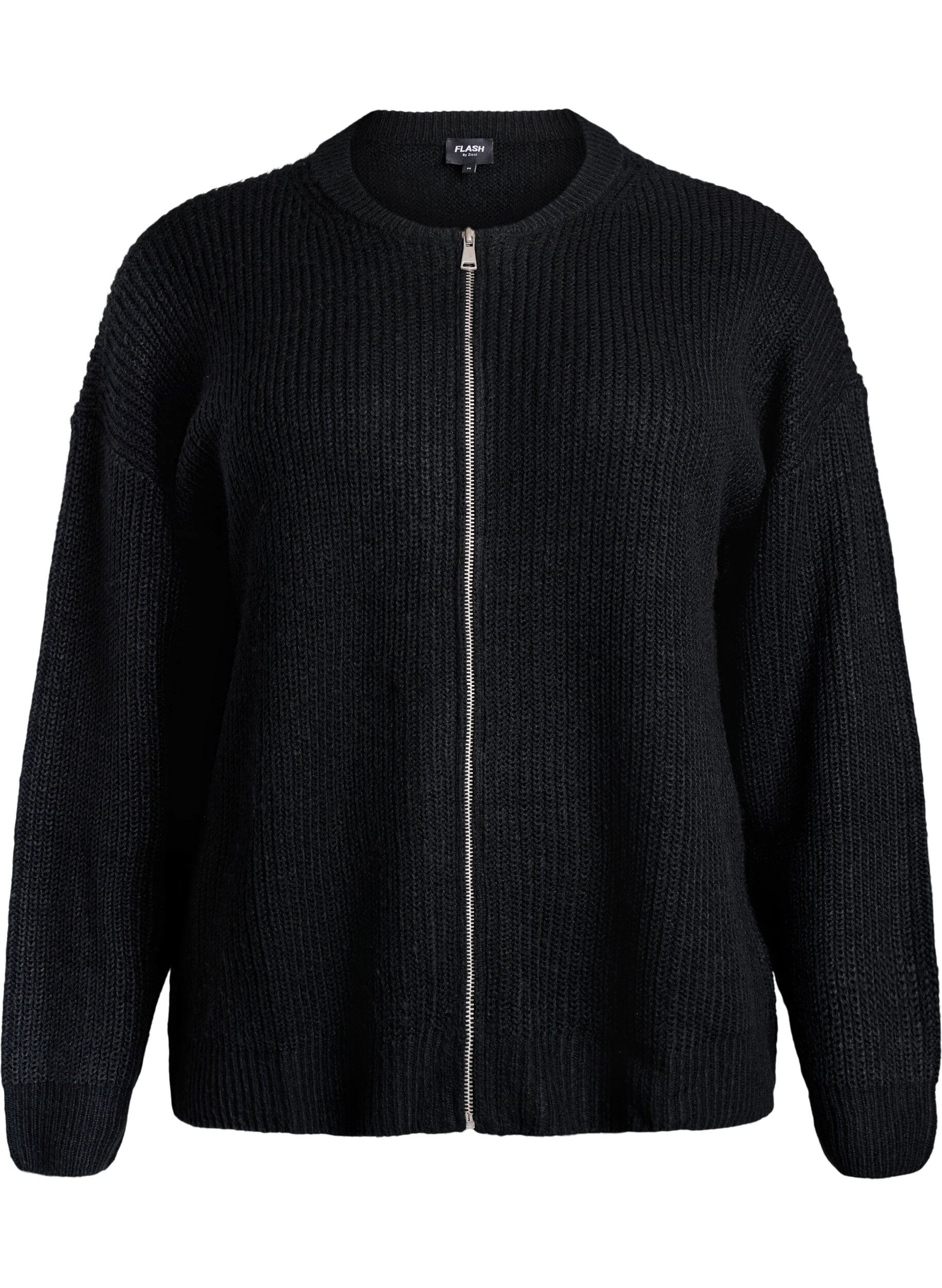 ZizziStrikket cardigan med glidel&aring;s, Svart, Packshot image number 0