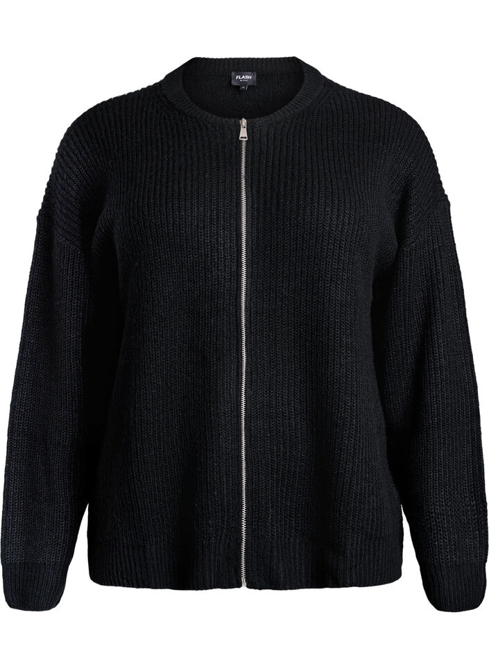 Strikket cardigan med glidel&aring;s, Svart, Packshot image number 0