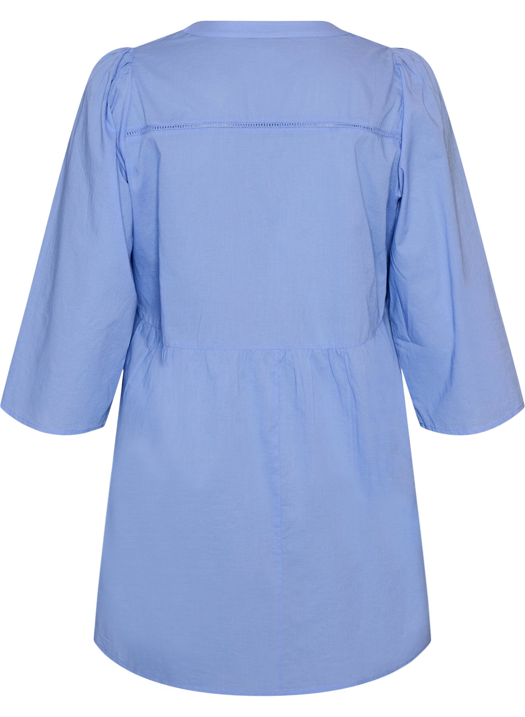 ZizziBomullstunika med V-hals og heklet kant, Bl&aring;, Packshot image number 1