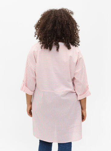 Stripete tunika med knapper og 3/4-ermer, Rose Tan Stripe, Model image number 1