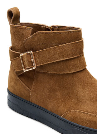 Zizzi Lave støvler i semsket skinn med bred passform, Tobacco Brown, Packshot image number 3