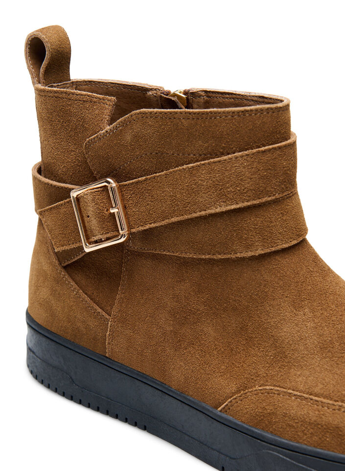 Lave støvler i semsket skinn med bred passform, Tobacco Brown, Packshot image number 3