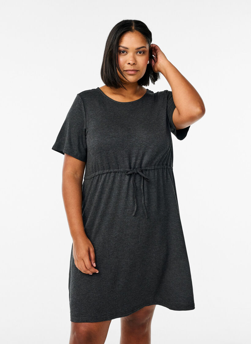 Kort jerseykjole med knytebelte, Grå, Model image number 0