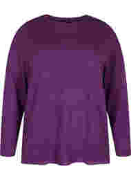 Strukturmønstret strikkegenser med rund hals, Amaranth Purple