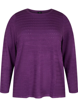 Strukturmønstret strikkegenser med rund hals, Amaranth Purple, Packshot image number 0