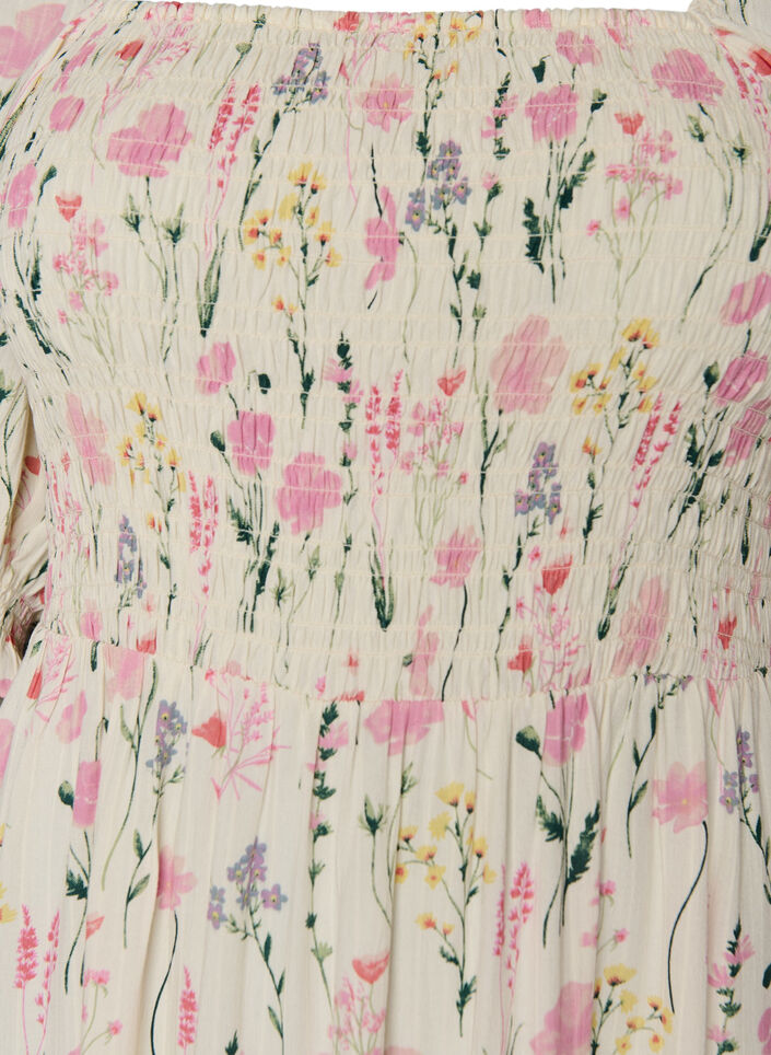 Blomstrete sommerkjole i viskose, Vanilje, Packshot image number 2