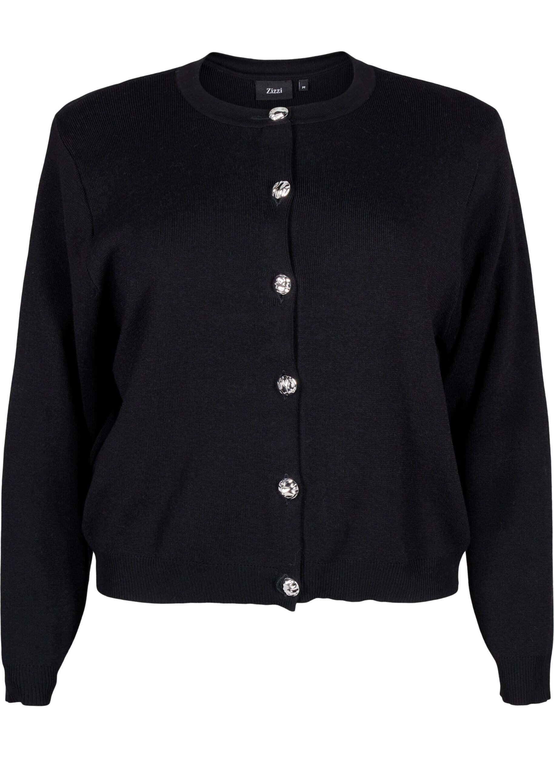 Zizzi Strikket cardigan med dekorative knapper, Black, Packshot image number 0