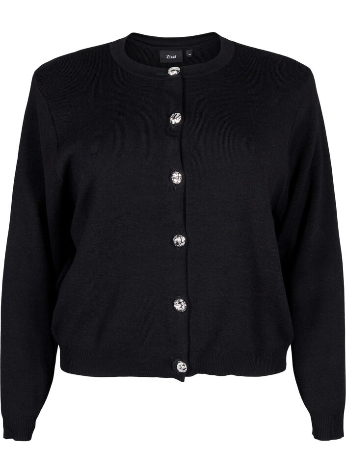 Strikket cardigan med dekorative knapper, Black, Packshot image number 0
