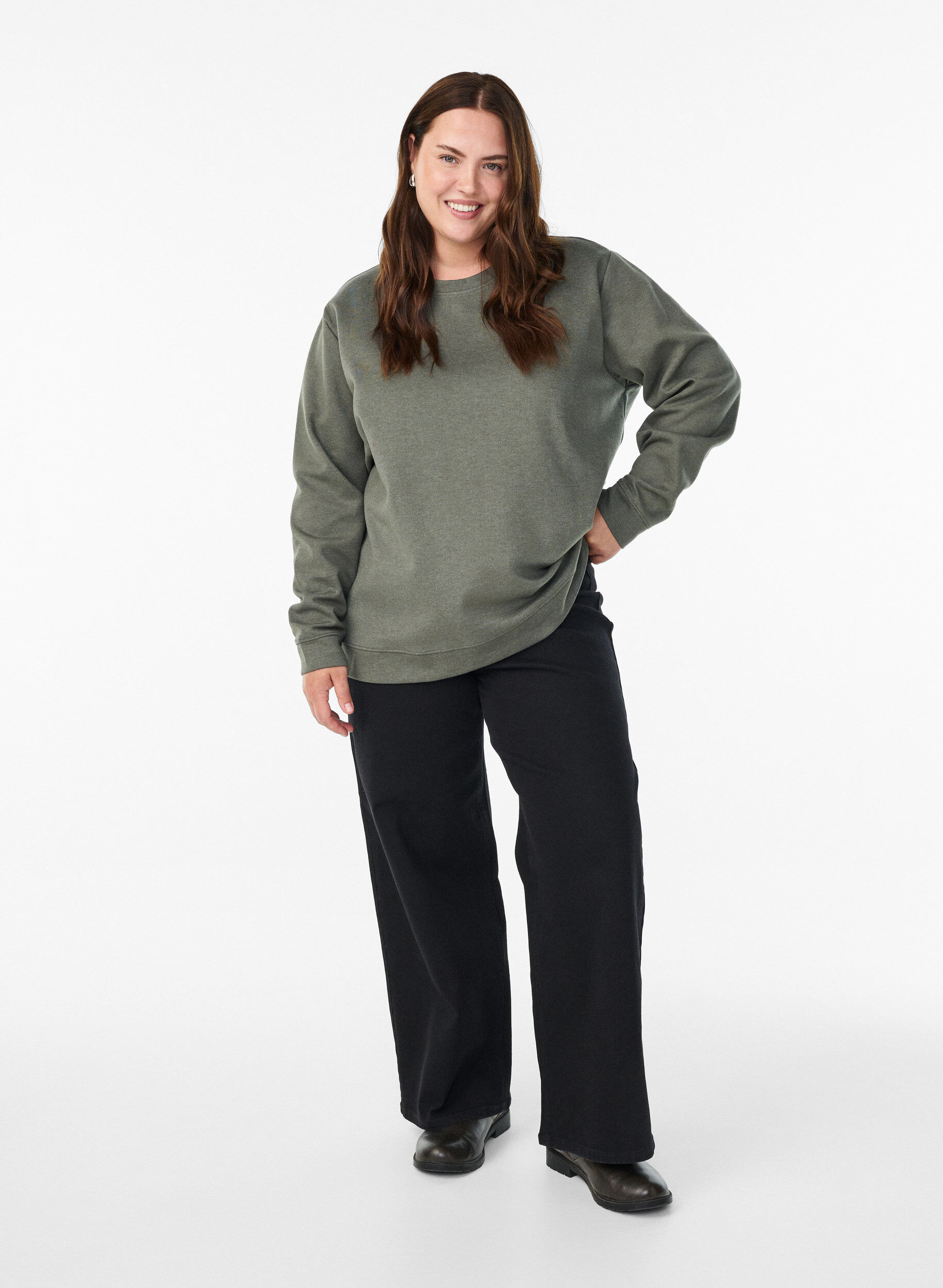 ZizziGenser med crewneck, Gr&oslash;nn, Model image number 1