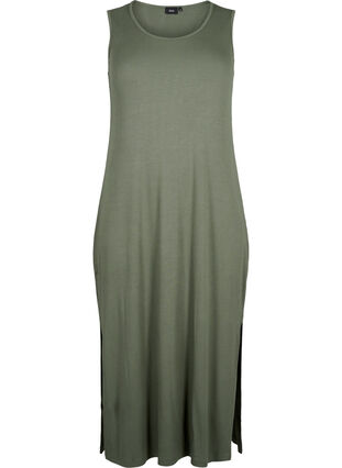 Ermeløs kjole i ribbestrikket viskose, Thyme, Packshot image number 0