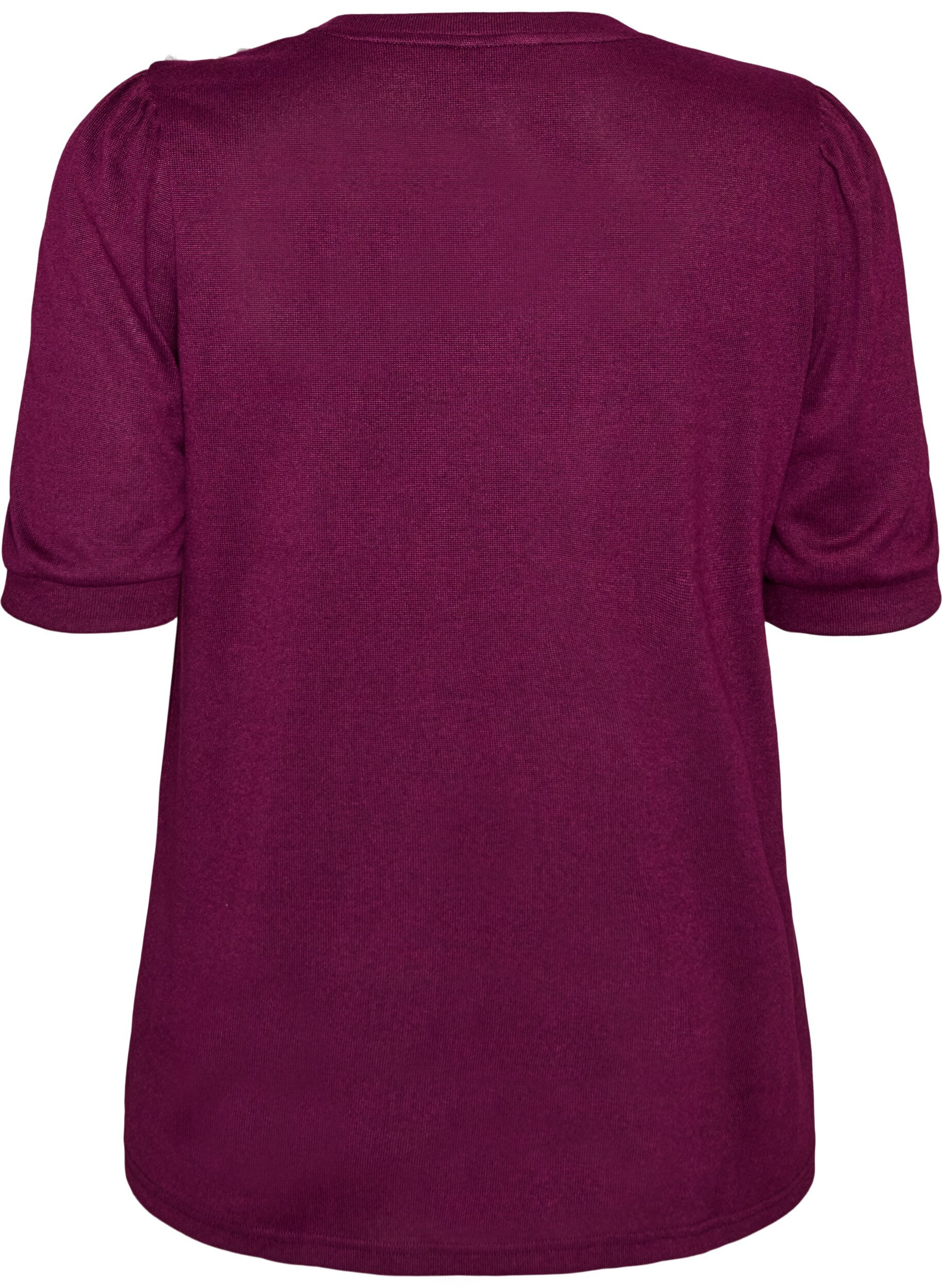 ZizziBluse med knappedetaljer og korte puffermer, M&oslash;rk Bordeaux, Packshot image number 1