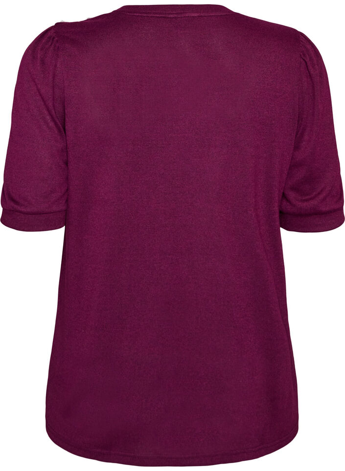 Bluse med knappedetaljer og korte puffermer, M&oslash;rk Bordeaux, Packshot image number 1