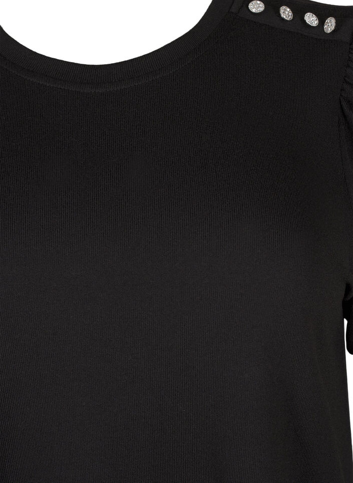 Bluse med knappedetaljer og korte puffermer, Svart, Packshot image number 2
