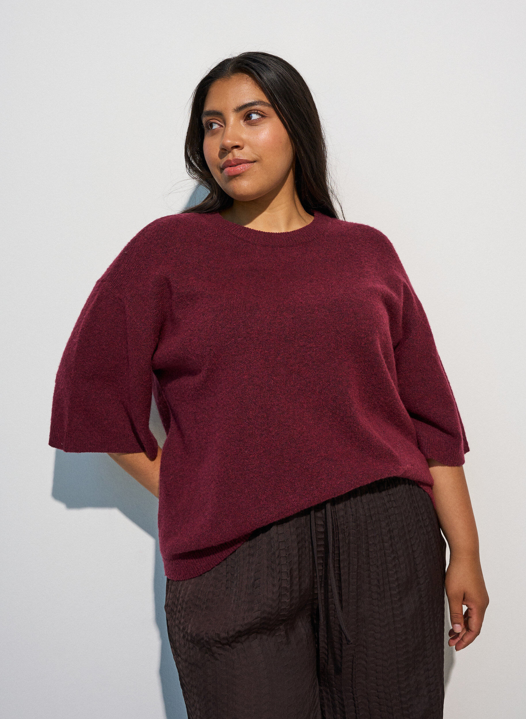 ZizziL&oslash;s strikket bluse med korte ermer, R&oslash;d, Model image number 0